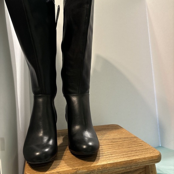 INC International Concepts Boots Women 6MWide Calf Radellal Riding Black Leather - Picture 1 of 12